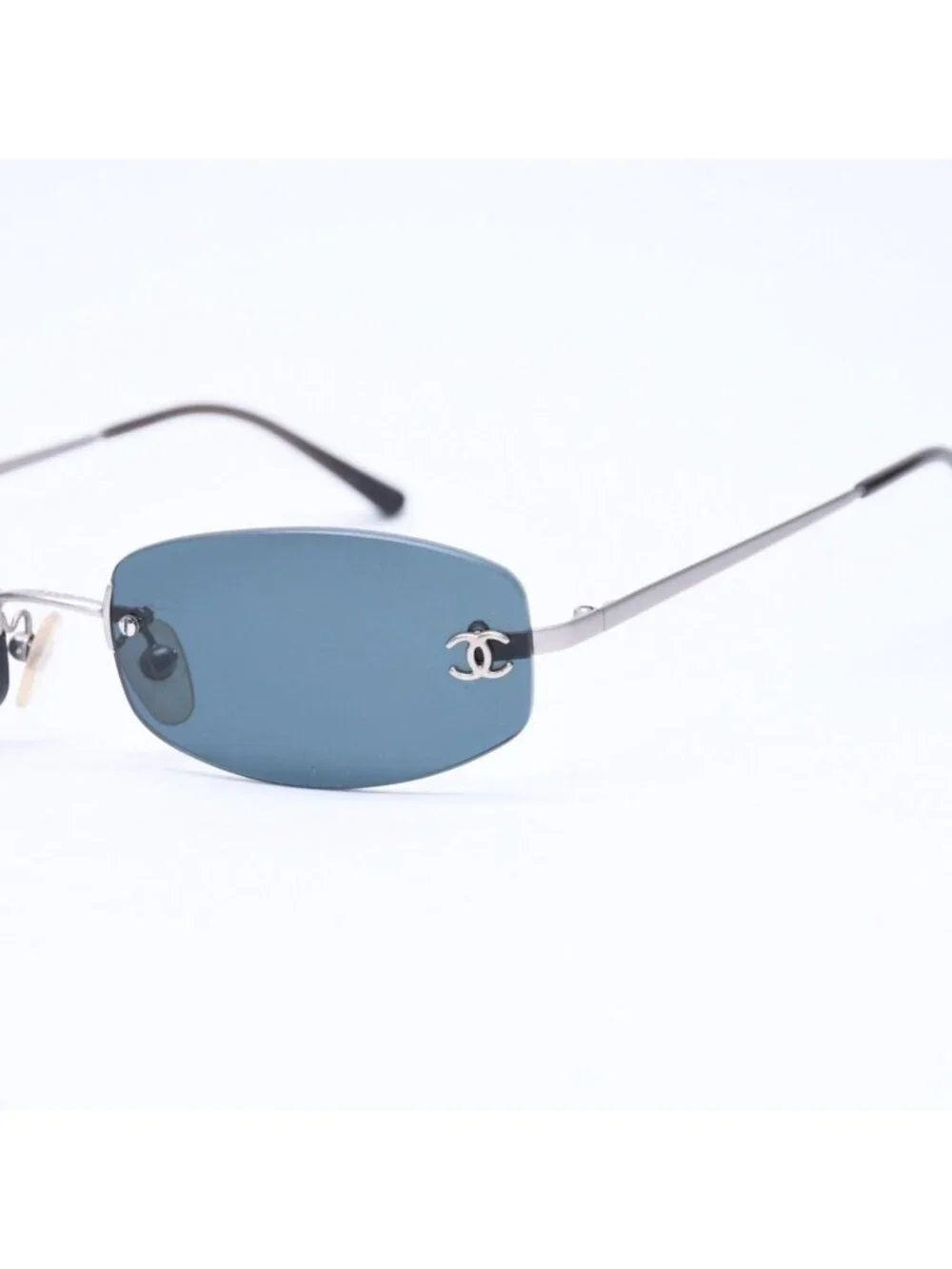 Chanel Rimless Sunglasses Eyewear CC Logo Silver Black